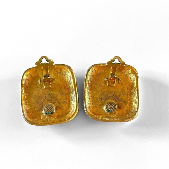 Vintage Anne Klein Couture Matte Gold Black Enamel Earrings - Picture 6 of 6